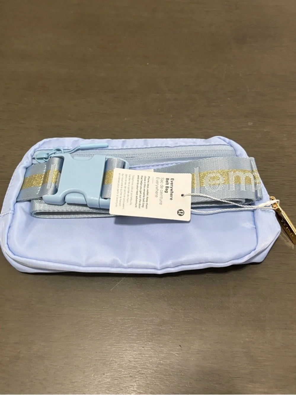 lululemon athletica Light Blue Zip Cosmetic Pouch with Gold Logo
